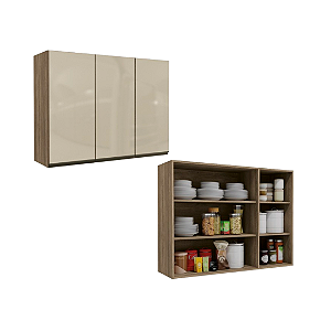 Aéreo 03 Portas 120cm com Vidro - Ref. G767 - Nogal - Linha Maxxi - Kappesberg