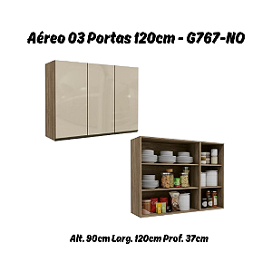 Aéreo 03 Portas 120cm com Vidro - Ref. G767 - Nogal - Linha Maxxi - Kappesberg