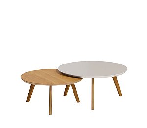 Conjunto Mesa de Centro Classic Redonda - Ref. 60233 - Off white / Nature - Imcal