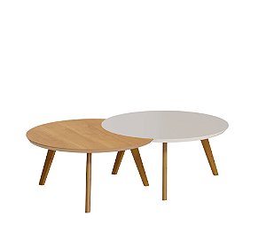 Conjunto Mesa de Centro Classic Redonda Luna - Ref. 60333 - Off White / Nature - Imcal