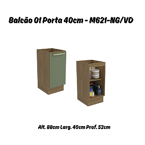 Balcão 01 Porta 40cm - Ref. M621 - Nogueira/Verde - Linha Botanic - Kappesberg