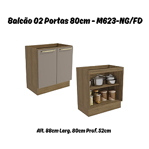 Balcão 02 Portas 80cm - Ref. M623 - Nogueira / Fendi - Linha Botanic - Kappesberg