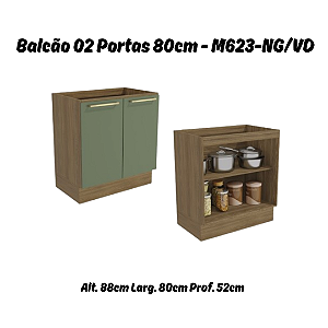 Balcão 02 Portas 80cm - Ref. M623 - Nogueira / Verde - Linha Botanic - Kappesberg