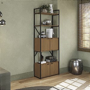 Estante Alta c/ Portas - Ref. LI018 - Canela/Preto - Linha Industrial - Kappesberg