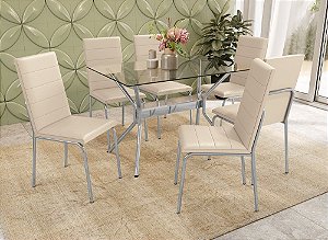 Conjunto de Mesa Loire 120cm + 06 Cadeiras Amsterdã Cromado Cor Nude - Kappesberg Crome