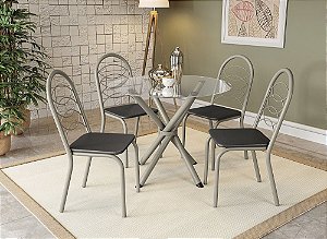 Conjunto de Mesa Volga 95cm + 04 Cadeiras Holanda Nikel Cor Preto - Kappesberg Crome