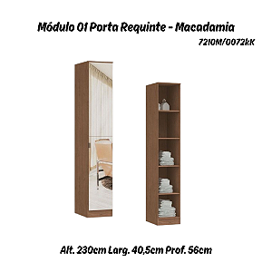 Módulo 01 Porta c/ Prateleiras Requinte c/ Espelho - 7210M - Macadâmia - Móveis Castro