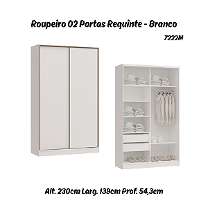 Roupeiro 02 Portas de Correr Requinte - 7222M - Branco - Móveis Castro