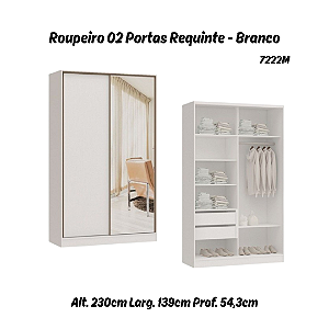 Roupeiro 02 Portas de Correr Requinte c/ 01 PT Espelho - 7222ME - Branco - Móveis Castro