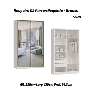 Roupeiro 02 Portas de Correr Requinte c/ Espelhos - 7222M2E - Branco - Móveis Castro