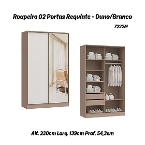 Roupeiro 02 Portas de Correr Requinte c/ 01 PT Espelho - 7222ME - Duna / Branco - Móveis Castro