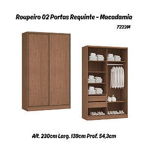 Roupeiro 02 Portas de Correr Requinte - 7222M - Macadâmia - Móveis Castro