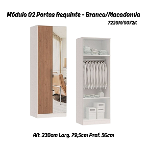 Módulo 02 Portas Requinte c/ 01 PT Espelho - 7220M - Branco / Macadâmia - Móveis Castro