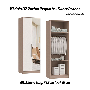 Módulo 02 Portas Requinte c/ 01 PT Espelho - 7220M - Duna / Branco - Móveis Castro