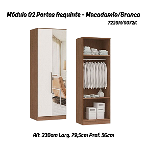 Módulo 02 Portas Requinte c/ 01 PT Espelho - 7220M - Macadâmia / Branco - Móveis Castro