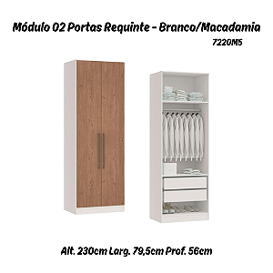 Módulo 02 Portas 02 Gvts 01 Cabideiro Requinte - 7220M5 - Branco / Macadâmia - Móveis Castro