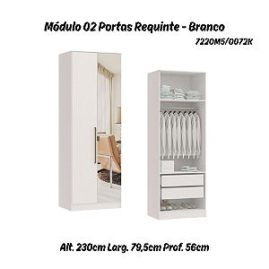 Módulo 02 Portas 02 Gvts 01 Cabideiro Requinte c/ 01 Pt Espelho - 7220M5 - Branco - Móveis Castro
