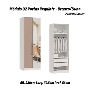 Módulo 02 Portas 02 Gvts 01 Cabideiro Requinte c/ 01 Pt Espelho - 7220M5 - Branco / Duna - Móveis Castro