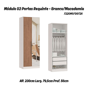 Módulo 02 Portas 02 Gvts 01 Cabideiro Requinte c/ 01 Pt Espelho - 7220M5 - Branco / Macadâmia - Móveis Castro
