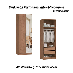 Módulo 02 Portas 02 Gvts 01 Cabideiro Requinte c/ 01 Pt Espelho - 7220M5 - Macadâmia - Móveis Castro