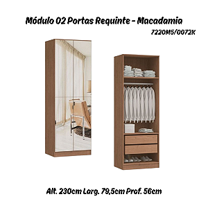Módulo 02 Portas 02 Gvts 01 Cabideiro Requinte c/ 02 Pts Espelhos - 7220M5 - Macadâmia Móveis Castro
