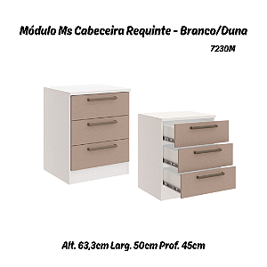 Módulo Mesa Cabeceira 03 Gavetas Requinte - 7230M - Branco / Duna - Móveis Castro