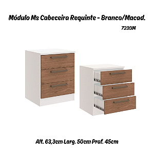Módulo Mesa Cabeceira 03 Gavetas Requinte - 7230M - Branco / Macadâmia - Móveis Castro