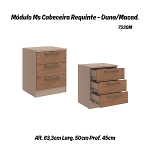 Módulo Mesa Cabeceira 03 Gavetas Requinte - 7230M - Duna / Macadâmia - Móveis Castro