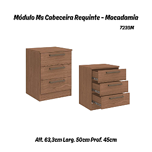 Módulo Mesa Cabeceira 03 Gavetas Requinte - 7230M - Macadâmia - Móveis Castro