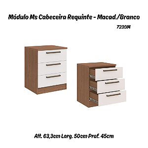 Módulo Mesa Cabeceira 03 Gavetas Requinte - 7230M - Macadâmia / Branco - Móveis Castro