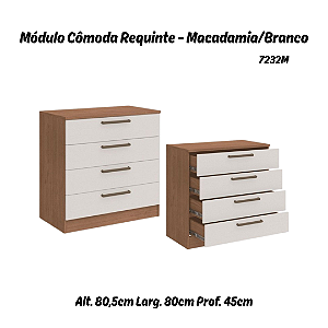 Módulo Cômoda 04 Gavetas Requinte - 7232M - Macadâmia / Branco - Móveis Castro