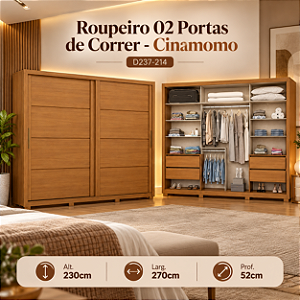 Roupeiro 270cm 02 Portas Deslizantes Palace - D237-214 - Cinamomo - Móveis Henn