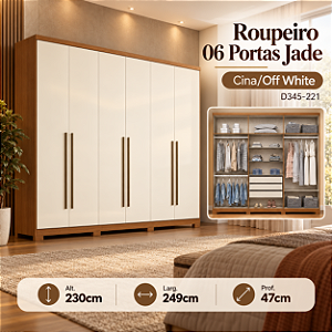Roupeiro 249cm 06 Portas Jade - D345-221 - Cinamomo / Off white - Móveis Henn
