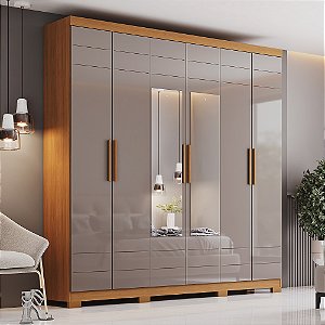 Roupeiro 06 Portas Flora - D215-220 - Cinamomo/Avelã - Móveis Henn