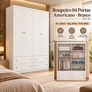Roupeiro 04 Portas Americano - I113-05 - Branco - Móveis Henn