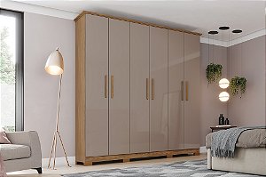 Roupeiro 06 Portas Cover - D230-222 - Nature/Avela - Móveis Henn