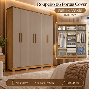 Roupeiro 195cm 06 Portas Cover - D230-222 - Nature/Avela - Móveis Henn