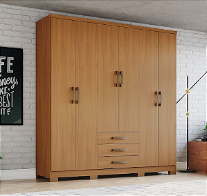 Roupeiro 06 Portas 03 Gavetas Cajú - DA136-214 - Cinamomo - Móveis Henn