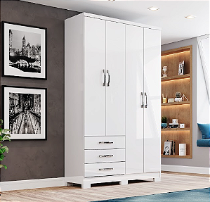 Roupeiro 04 Portas 03 Gavetas Cajú - DA135-10 - Branco - Móveis Henn