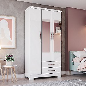 Roupeiro 03 Portas 02 Gavetas Açai c/ Espelho - DA133-66 - Branco - Móveis Henn