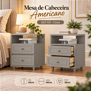 Mesa Cabeceira Americano - D21-131 - Cinza - Móveis Henn