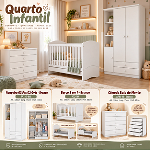 Conjunto Infantil Bala de Menta - Branco - Móveis Henn