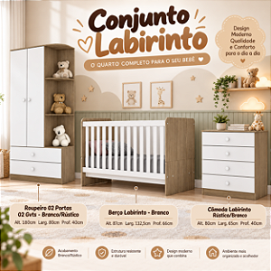 Conjunto Infantil Labirinto - Rústico / Branco - Móveis Henn
