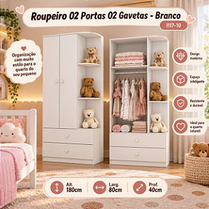 Roupeiro 02 Portas 02 Gavetas Labirinto - I117-10 - Branco - Móveis Henn