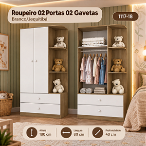 Roupeiro 02 Portas 02 Gavetas Labirinto - I117-18 - Rústico / Branco - Móveis Henn