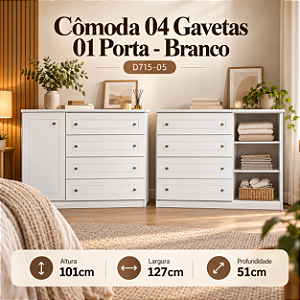 Cômoda Americana 04 Gavetas 1 Porta - D715-05 - Branco - Móveis Henn