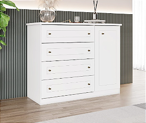 Cômoda Americana 04 Gavetas 1 Porta - D715-05 - Branco - Móveis Henn