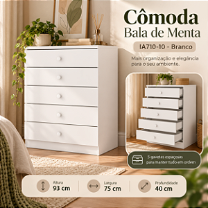 Cômoda Bala de Menta 05 Gavetas - IA710-10 - Branco - Móveis Henn