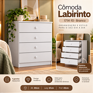 Cômoda Labirinto 04 Gavetas - I714-10 - Branco - Móveis Henn