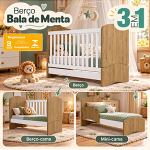 Berço Bala de Menta Minicama - I02-18 - Rústico / Branco - Móveis Henn